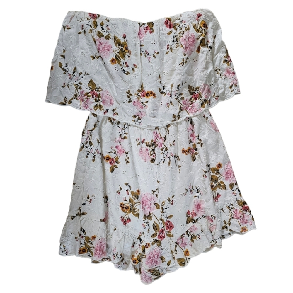 American Eagle Outfitters White Floral Strapless Romper ruffle slip on small